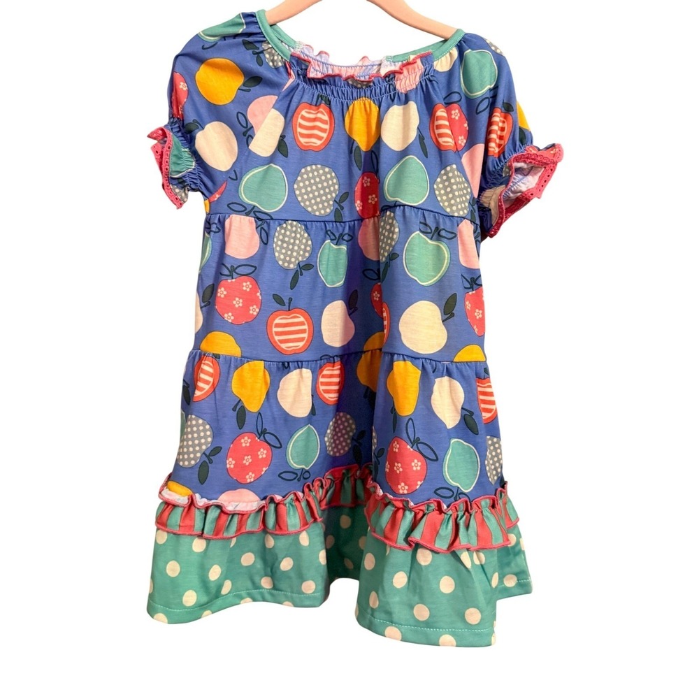 Matilda Jane Girls Blue Apple Print Tiered Ruffle Pajama Dress Size‎ 2